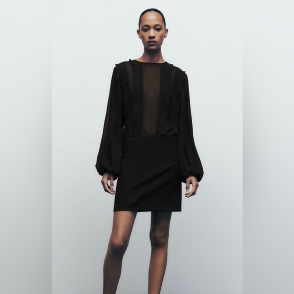 NWT ZARA Sheer Top SHORT RUFFLED DRESS Medium (FINAL PRICE) - Picture 1 of 15